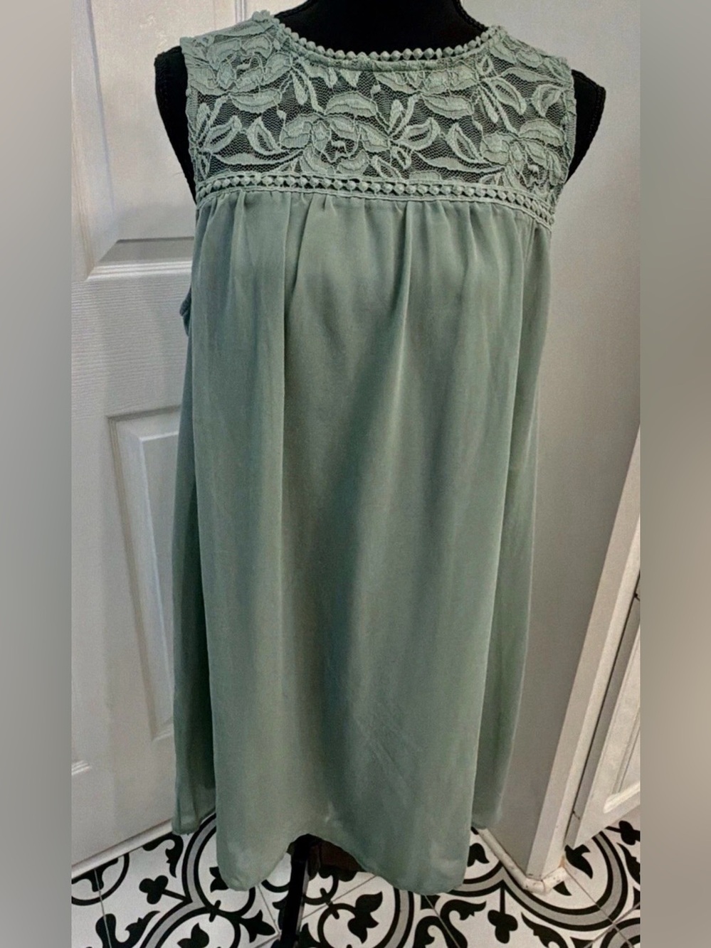 Sage Green A Line Dress Large Sleeveless. Lined